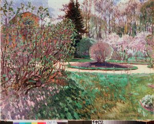 庭、春 - セルゲイ・アルセニエヴィチ・ヴィノグラドフ (1869-1938) の絵画、キャンバスに油彩