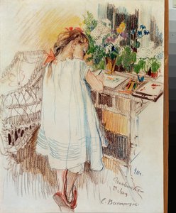 Une petite (A Little One) - Sergei Arsenyevich Vinogradov (1869-1938) によるアートワーク、紙に色鉛筆 作： Sergei Arsenevich Vinogradov