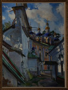 プスコボペチェルスキー修道院の眺め、1928 作： Sergei Arsenevich Vinogradov