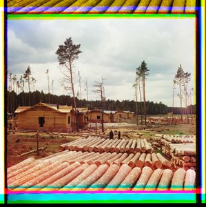 鉄道建設の丸太、シャドリンスク、シベリア 作： Sergei Mikhailovich Prokudin Gorskii