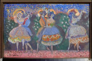Un ballet (A Ballet) - Sergei Sudeykin (Serge Soudeikine) (1882-1946) の作品、厚紙に油彩、ロシア美術、20 世紀、モダニズム - State Central Literary Museum、モスクワ 作： Sergei Yurevich Sudeikin