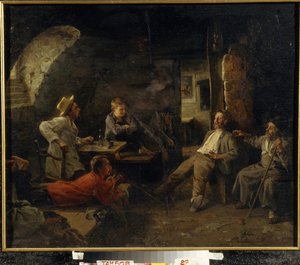ナイトアサイラム（ドスハウス）。 避難所の住民同士の会話。 Sergey Ivanovich Krivolutsky（1869-1922）による絵画、キャンバスに油彩 作： Sergey Ivanovich Krivolutsky