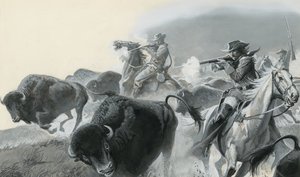 バッファローの群れ（紙にグワッシュ） 作： セヴェリーノ・バラルディ
