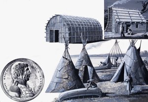 さまざまなタイプのアメリカン・インディアンの家（紙にグワッシュ） 作： セヴェリーノ・バラルディ