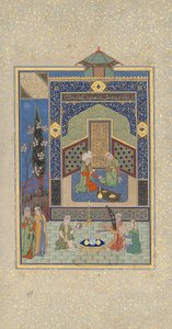 水曜日のターコイズ パレスのバフラム グル、カムサからのフォリオ 216...AH 931AD1524-25 作： Shaikh Zada