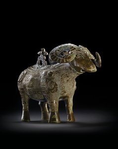 祭祀用のラム型酒器、ゴン（ブロンズ 作： Shang Dynasty Chinese School