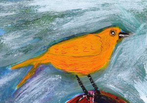 鮮やかなオレンジ色の鳥 作： 