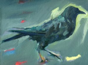 Walking Crow, 2024（キャンバスボードに油彩）