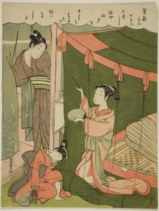 彼女のゲストが到着すると、遊女は蚊を燃やします 作： Shiba Kokan