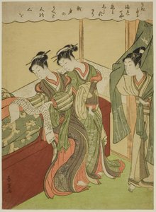 2 人の娼婦がラブレターを読む中、若い男が入ってくる 作： Shiba Kokan