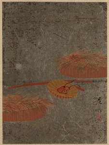 フラワーバスケットとファーマーズハット1880年代。 作： Shibata Zeshin
