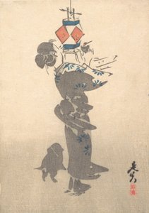 お盆の提灯に灯をともす, 1860., 1860. 作： Shibata Zeshin