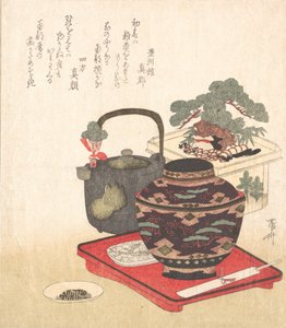 正月飾りと食器、19 世紀。、19 世紀。 作： Shinsai