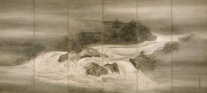 ホタルのいる川の風景、1874 作： Shiokawa Bunrin