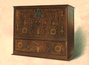 寄木細工が施されたキャビネット、1904年 作： Shirley Charles Llewellyn Slocombe