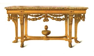 大理石のトップを備えた金箔テーブル、1908年。