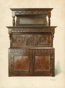オークコート食器棚（トリダーン）、Hクラレンスホワイト（クロモリト）の所有物 作： Shirley Charles Llewellyn Slocombe