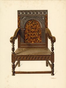 オーク象眼椅子、ミスドロシーチューンフレッチャー（クロモリト）の所有物 作： Shirley Charles Llewellyn Slocombe