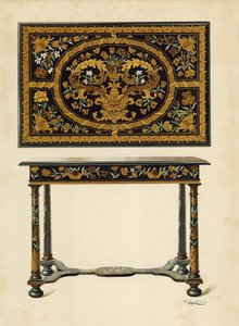 Haryngworth（chromolitho）のZouche卿の所有するMarqueterieが埋め込まれたテーブル