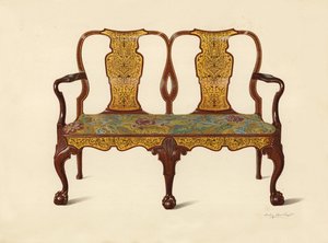 ウォルナットセットティー、パーキーマクコイド（クロモリト）の財産である象嵌 作： Shirley Charles Llewellyn Slocombe
