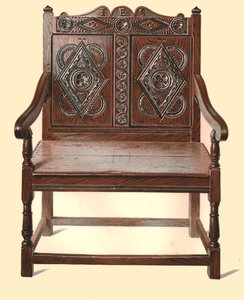 ウェールズのオーク製ダブルチェア、1904年 作： Shirley Charles Llewellyn Slocombe