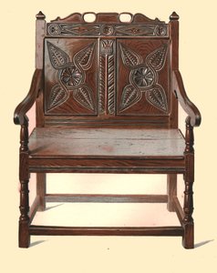 ウェールズのオーク製ダブルチェア、1904 作： Shirley Charles Llewellyn Slocombe