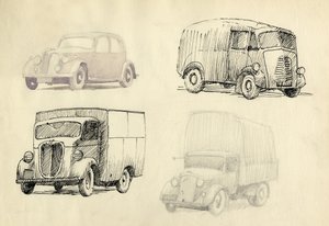 車と大型トラック、1951 年。 作： Shirley Markham