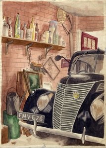 ガレージの車、c1950。 作： Shirley Markham