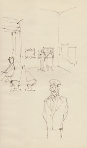 アートギャラリーの警備員、c1950。