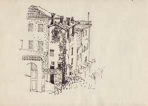 マンサード屋根の家、イタリア、c1950。 作： Shirley Markham