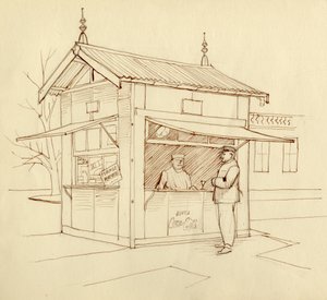 飲み物を売る売店、パリ、フランス、1951年頃。 作： Shirley Markham