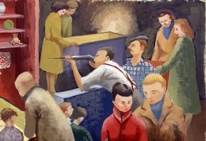 Rifle range at a fairground, c1950.    1154080   ja       japanese Successfully Translated  Original: Ram Le Morvant (title on object) Translat: Ram Le Morvant (title on object) 1377588 ja japanese Successfully Translated Original: The Triumph of Death, pl 作： Shirley Markham