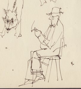 座っている人と犬の研究、c1950。 作： Shirley Markham