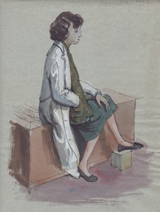 白衣を着て座る女性、1952年。 作： Shirley Markham