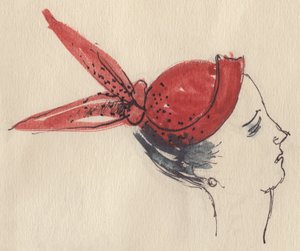 赤い帽子の女性、c1950。 作： Shirley Markham