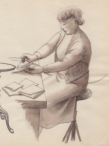 アイロンがけをする女性、1951年。 作： Shirley Markham