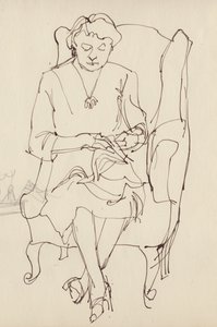 裁縫をする女性、1950年頃。