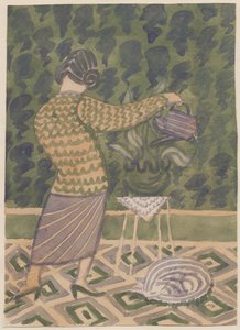 植物に水をやる女性、c1951。 作： Shirley Markham