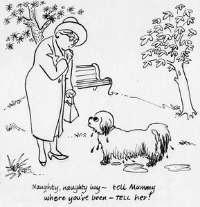 犬を連れた女性、1950年頃。 作： Shirley Markham
