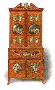 塗られたサテンの木の執筆キャビネット、1908年。 作： Shirley Charles Llewellyn Slocombe