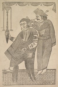 1800年代、遊女の耳を掃除する理髪師。 作： Shri Gobinda Chandra Roy