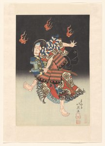 Nakamura Shikan II als de vos (kitsune) Genkurô in het toneelstuk ‘Hanayagura hitome senbon’, Naka Theater 作： Shunbaisai Hokuei