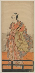 歌舞伎俳優市川門之助II雅楽の兜と衣服、江戸時代、1780年代頃（色版画） 作： Shunjo