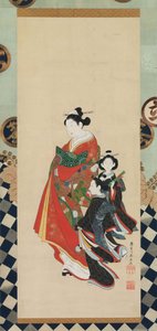 花魁と付き添い、18世紀後半。 作： Shunsho