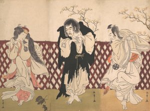 芝居「花相雲源氏引」より文覚僧の四代目市川團十郎、1775年。 作： Shunsho