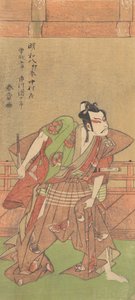 市川團十郎 5 世 1741 年 - 1806 年、刀と扇子を持って、1771 年。