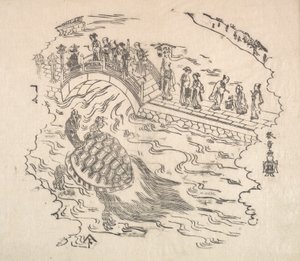 しなばず弁天開帳: しなばず寺の弁天を拝む儀式、18世紀。 作： Shunsho