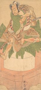 四代目市川團十郎が大餅の上に座る奴役として、1772年に描かれました。 作： Shunsho
