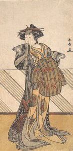 桃色の着物を着た花魁としての四代目岩井半四郎。 1778年。