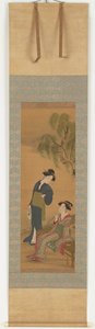 柳の木の下にいる 2 人の女性、1726 年～1792 年。 作： Shunsho